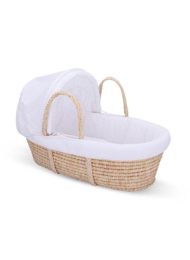 Teknum Moses Basket with Waffle Beddings and Mattress - White - Image 1
