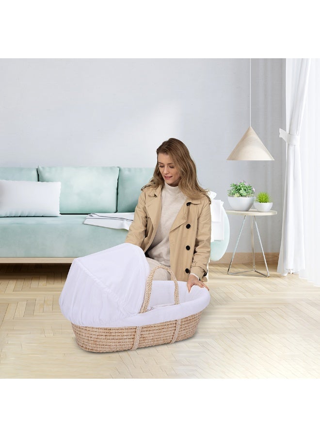 Teknum Moses Basket with Waffle Beddings and Mattress - White - Image 3