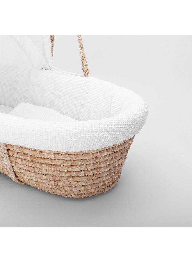 Teknum Moses Basket with Waffle Beddings and Mattress - White - Image 4