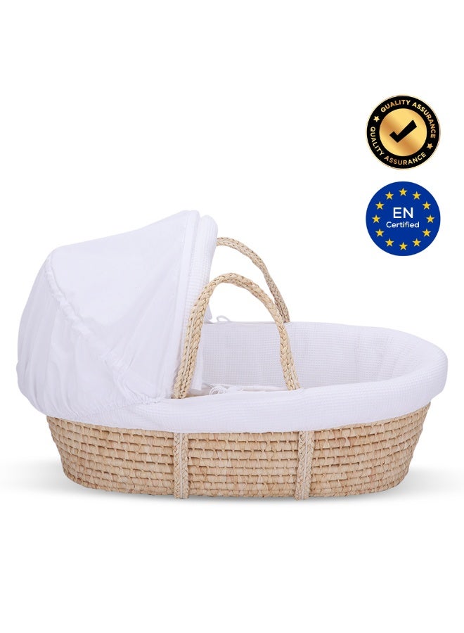 Teknum Moses Basket with Waffle Beddings and Mattress - White - Image 2