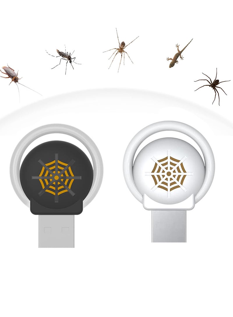 KASTWAVE 2 قطع طارد حشرات بالموجات فوق الصوتية محمول USB، طارد حشرات إلكتروني داخلي سهل الاستخدام، صديق للبيئة لمكافحة الآفات 3 وضعيات تشغيل، طارد للبعوض في السيارة مناسب للاستخدام في المنزل والمكتب والفندق والسيارة (أسود + أبيض) - Image 1