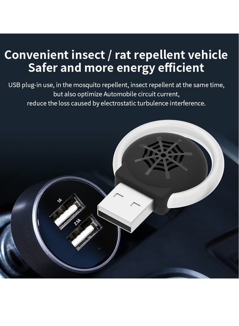 KASTWAVE 2 قطع طارد حشرات بالموجات فوق الصوتية محمول USB، طارد حشرات إلكتروني داخلي سهل الاستخدام، صديق للبيئة لمكافحة الآفات 3 وضعيات تشغيل، طارد للبعوض في السيارة مناسب للاستخدام في المنزل والمكتب والفندق والسيارة (أسود + أبيض) - Image 2