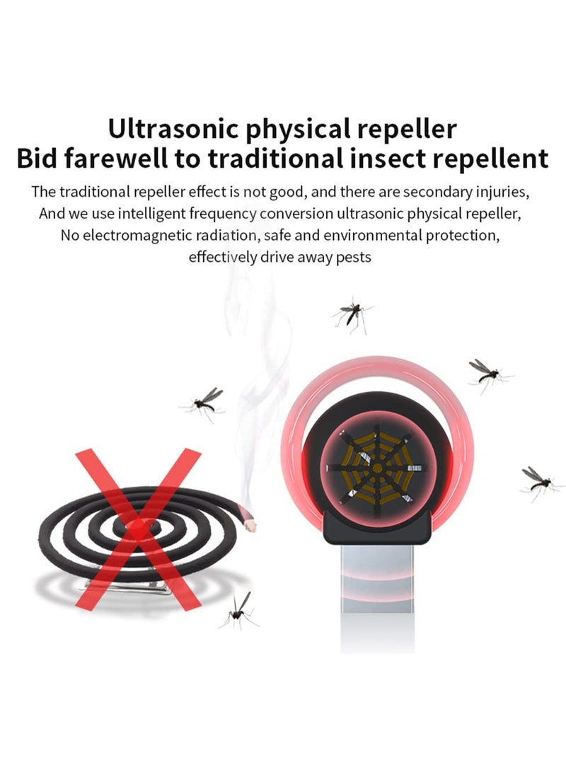 KASTWAVE 2 قطع طارد حشرات بالموجات فوق الصوتية محمول USB، طارد حشرات إلكتروني داخلي سهل الاستخدام، صديق للبيئة لمكافحة الآفات 3 وضعيات تشغيل، طارد للبعوض في السيارة مناسب للاستخدام في المنزل والمكتب والفندق والسيارة (أسود + أبيض) - Image 3