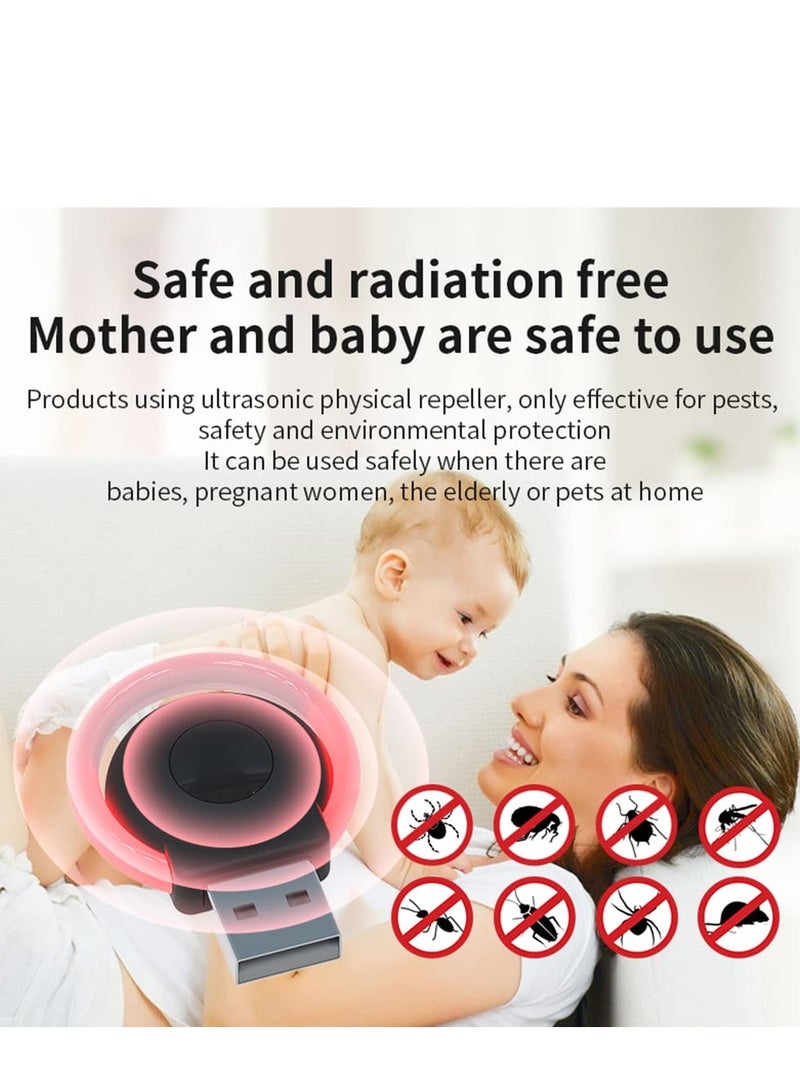KASTWAVE 2 قطع طارد حشرات بالموجات فوق الصوتية محمول USB، طارد حشرات إلكتروني داخلي سهل الاستخدام، صديق للبيئة لمكافحة الآفات 3 وضعيات تشغيل، طارد للبعوض في السيارة مناسب للاستخدام في المنزل والمكتب والفندق والسيارة (أسود + أبيض) - Image 4