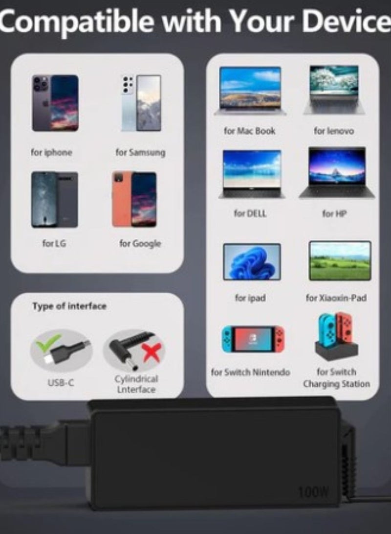 Terabyte Universal Laptop Charger PD 100W 90W USB C Power Adapter, Type C Power Supply Cord for MacBook Lenovo Dell HP Gateway Asus Acer Samsung LG Sony Monitor TV and More Type C Devices C0077 - Image 3