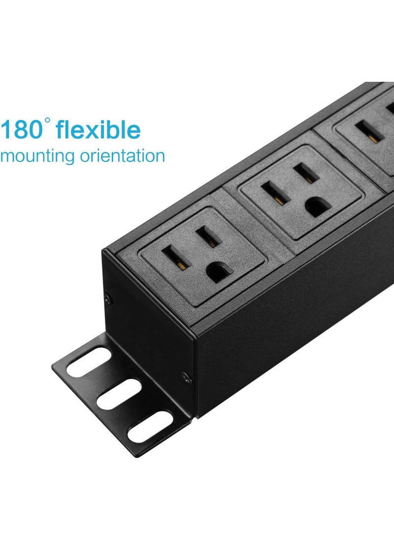 KMC KMC 8Outlet Metal Power Strip Surge Protector Rack Mount PDU Metal Mounting Brackets 6 Foot Extension Cord 1800 Joules 125V15A Black  - Image 4