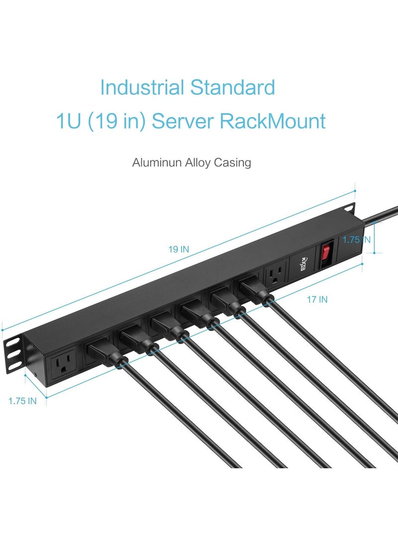 KMC KMC 8Outlet Metal Power Strip Surge Protector Rack Mount PDU Metal Mounting Brackets 6 Foot Extension Cord 1800 Joules 125V15A Black  - Image 5