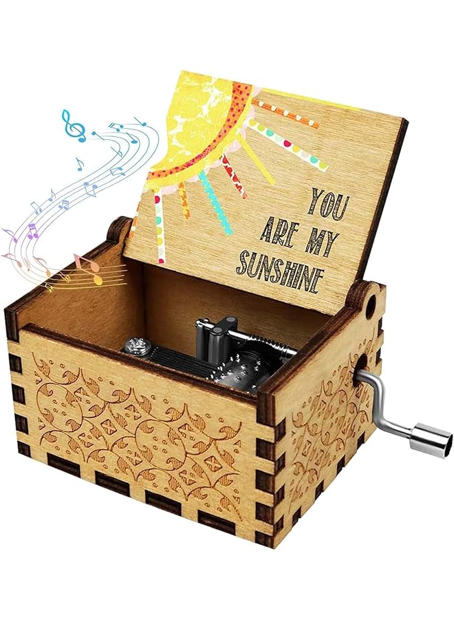 Zaboon Are My Sunshine Wood Music Box Laser Engraved Vintage Wooden Hand Crank Music Box Giftsfor Wife/Daughter/Son For Birthday/Annivery/Wedding/Valentine/Mother'S Day - Image 1
