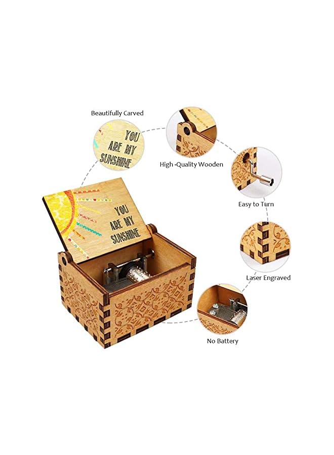 Zaboon Are My Sunshine Wood Music Box Laser Engraved Vintage Wooden Hand Crank Music Box Giftsfor Wife/Daughter/Son For Birthday/Annivery/Wedding/Valentine/Mother'S Day - Image 2