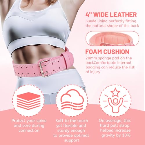 GurZinn 7 MM Leather Fitness Weight Lifting Belt for Women with 4 Inches Padded Lumbar Support for Power Lifting Workout & Squats Exercise(Pink/XS) - Image 3