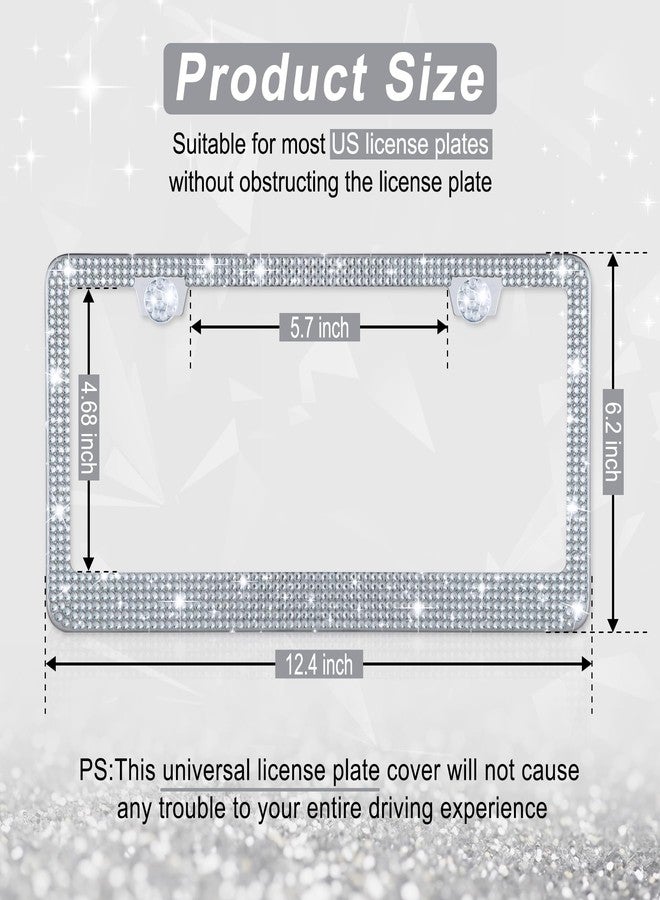 اميس إطار لوحة ترخيص سيارة Amiss Bling للنساء، عبوة من قطعتين، مصنوع يدويًا من الفولاذ المقاوم للصدأ الفاخر المرصع بأحجار الراين الكريستالية، إكسسوارات سيارات من الفولاذ المقاوم للصدأ مع أغطية لامعة مرصعة بالألماس (أبيض) - Image 2