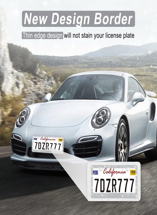 اميس إطار لوحة ترخيص سيارة Amiss Bling للنساء، عبوة من قطعتين، مصنوع يدويًا من الفولاذ المقاوم للصدأ الفاخر المرصع بأحجار الراين الكريستالية، إكسسوارات سيارات من الفولاذ المقاوم للصدأ مع أغطية لامعة مرصعة بالألماس (أبيض) - Image 4