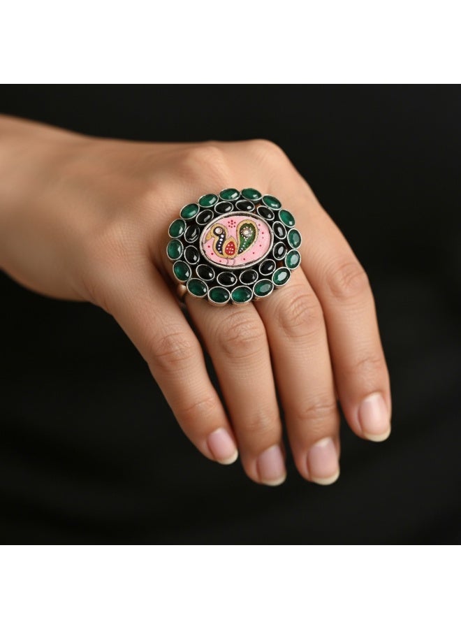 Pretty Precious Oxidised Adjustable Finger Ring for Women and Girls – Antique Silver Finish, Trendy Boho Jewellery - Image 1