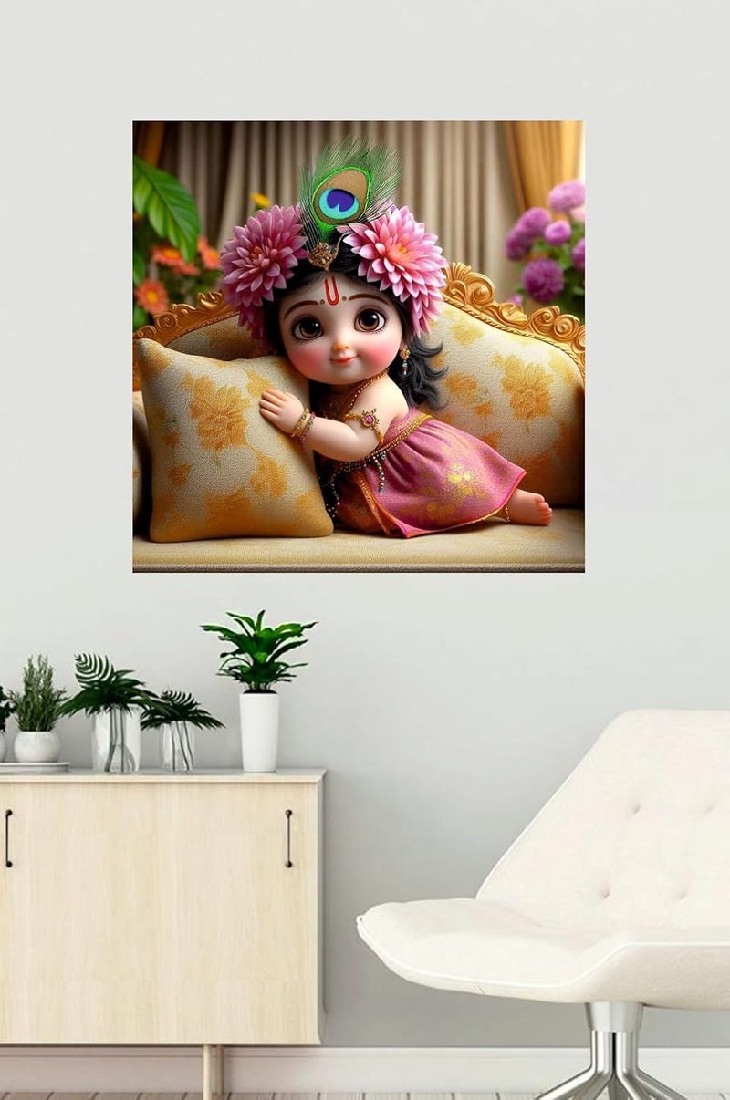 Sky Flying Baby Pink Radha Rani God Sopa Wall Poster For Living Room Pooja Room Kids Room Office Size 46CM X 46CM - Image 2