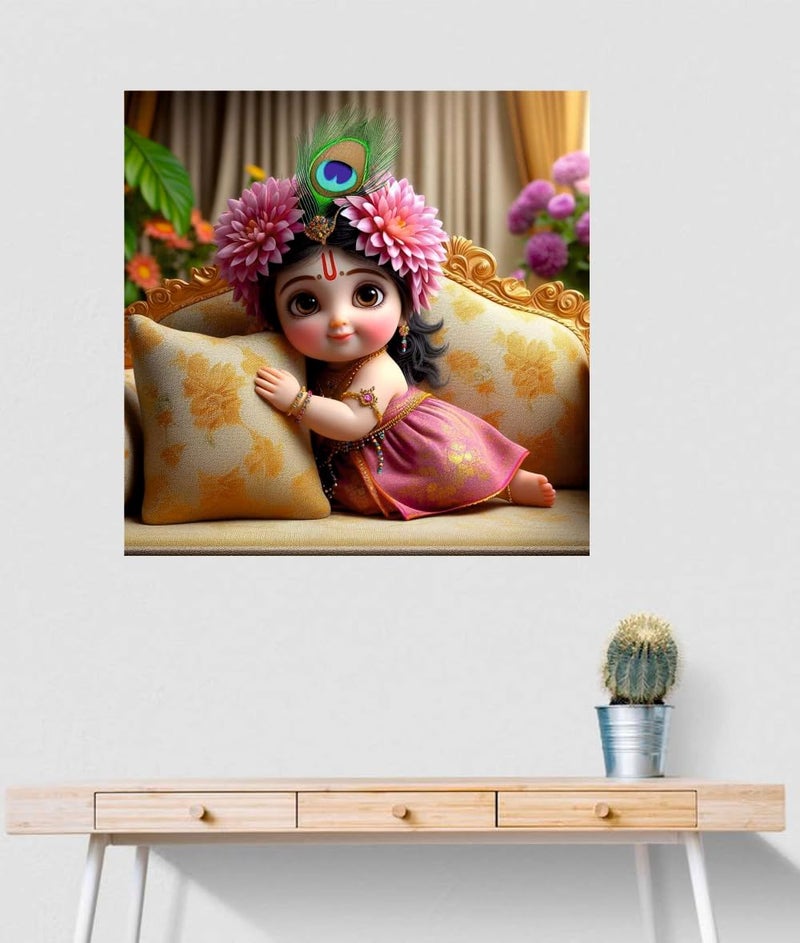 Sky Flying Baby Pink Radha Rani God Sopa Wall Poster For Living Room Pooja Room Kids Room Office Size 46CM X 46CM - Image 4