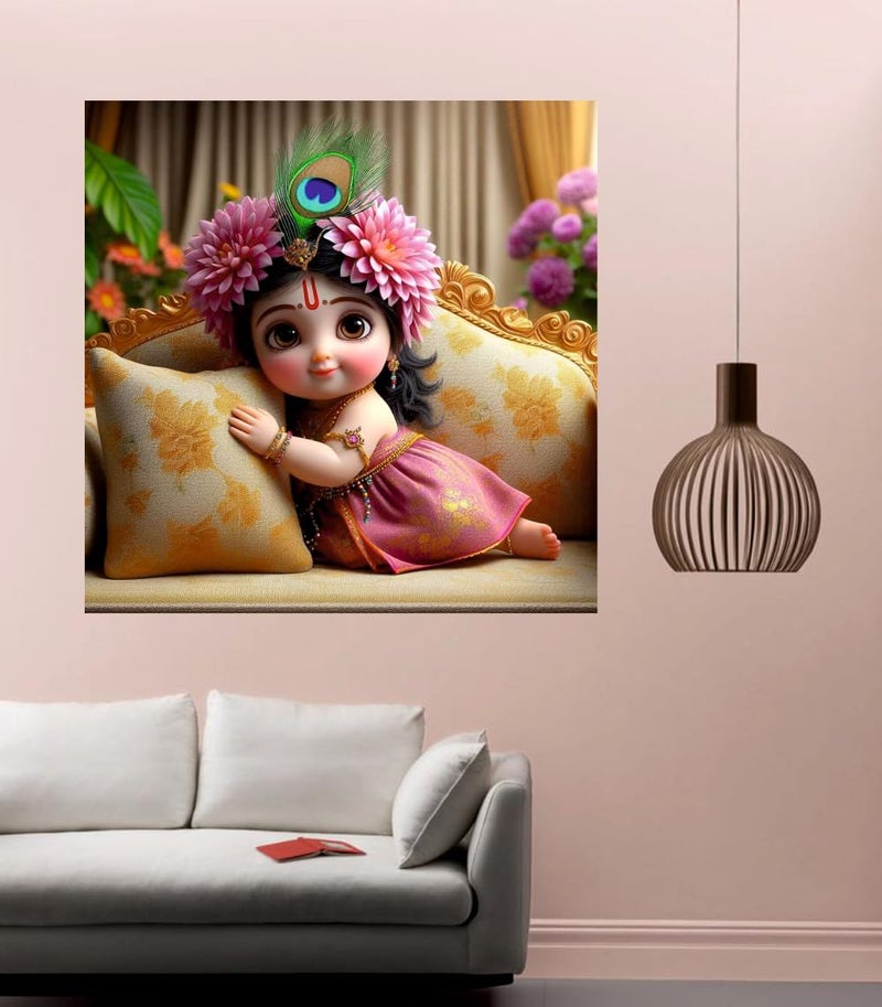 Sky Flying Baby Pink Radha Rani God Sopa Wall Poster For Living Room Pooja Room Kids Room Office Size 46CM X 46CM - Image 3