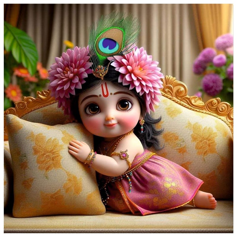 Sky Flying Baby Pink Radha Rani God Sopa Wall Poster For Living Room Pooja Room Kids Room Office Size 46CM X 46CM - Image 1