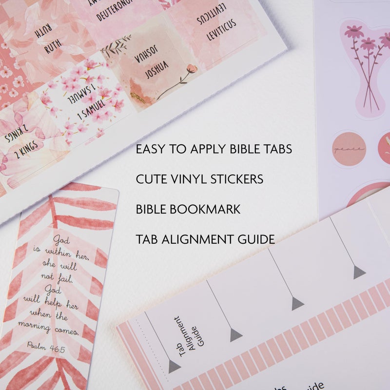 DiverseBee Laminated Bible Tabs for Women (Large Print, Easy to Read), Colorful Bible Journaling Book Tabs, Christian Gift, 66 Bible Tabs Old and New Testament, Includes 11 Blank Tabs - Rose Theme - Image 2