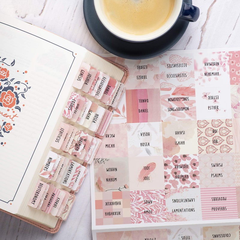 DiverseBee Laminated Bible Tabs for Women (Large Print, Easy to Read), Colorful Bible Journaling Book Tabs, Christian Gift, 66 Bible Tabs Old and New Testament, Includes 11 Blank Tabs - Rose Theme - Image 3