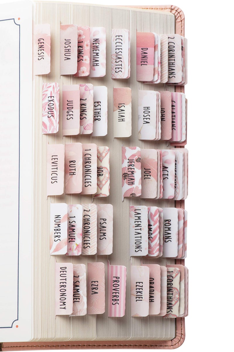 DiverseBee Laminated Bible Tabs for Women (Large Print, Easy to Read), Colorful Bible Journaling Book Tabs, Christian Gift, 66 Bible Tabs Old and New Testament, Includes 11 Blank Tabs - Rose Theme - Image 1