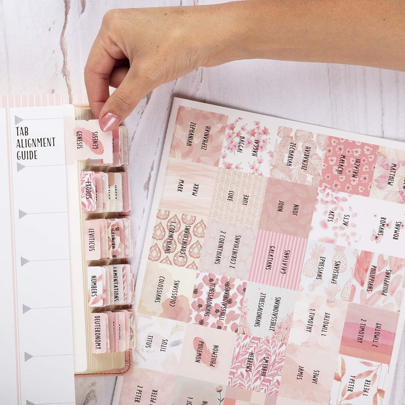 DiverseBee Laminated Bible Tabs for Women (Large Print, Easy to Read), Colorful Bible Journaling Book Tabs, Christian Gift, 66 Bible Tabs Old and New Testament, Includes 11 Blank Tabs - Rose Theme - Image 5