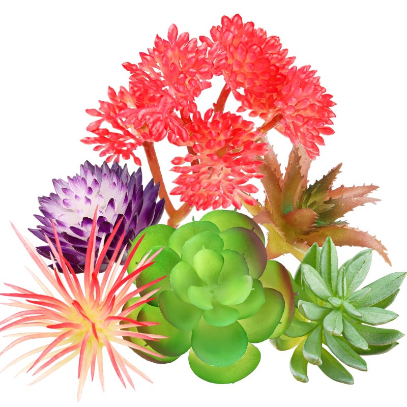 QUOZUO Artificial Succulent Plants, 6pcs Mini Fake Succulents Plants for DIY Crafting Home Wall Office Decoration (excluding pots) - Image 1