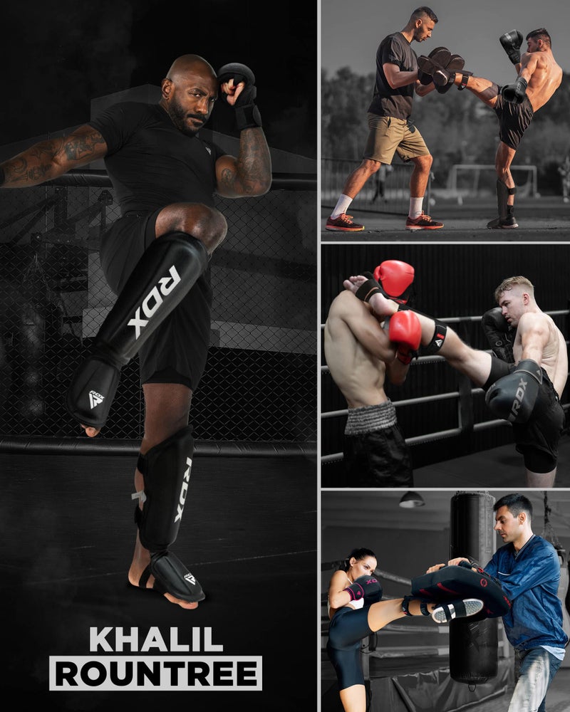 RDX Shin Guards Kickboxing Muay Thai, SATRA SMMAF Approved, Premium Maya Hide Leather, Leg Instep Protection Pads, MMA Martial Arts Kicking Sparring Training Gear, BJJ Karate Boxing Taekwondo, Black - Image 5
