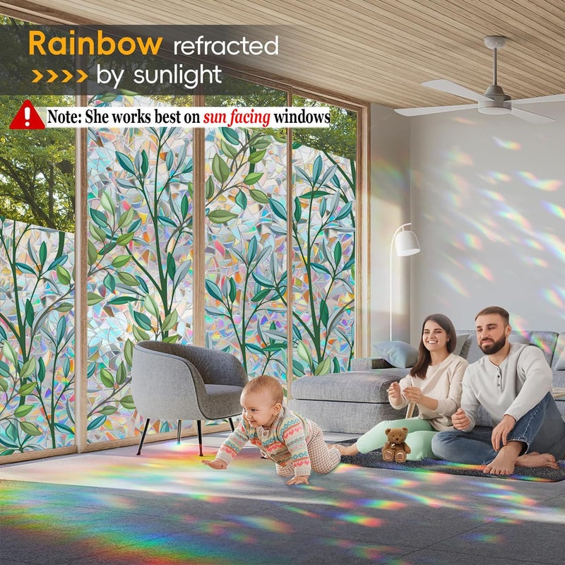 Dwersty Rainbow Privacy Film with Cutting Line, 3D Decals Stained Glass Window Clings, Static Cling Window Sticker, Suncatcher, 17.5" x 78.74" - Image 3
