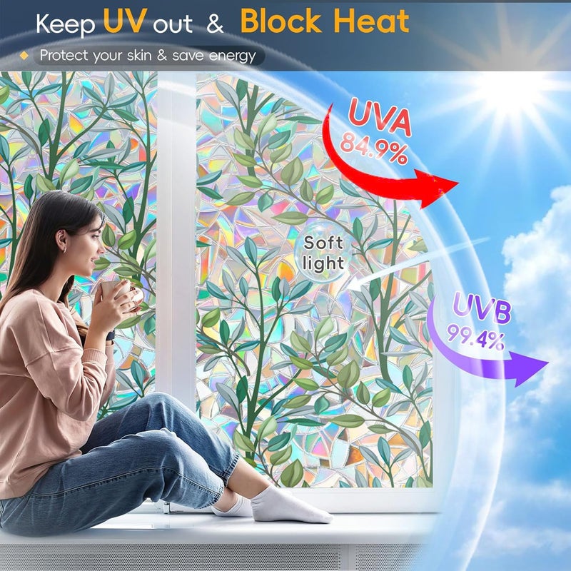 Dwersty Rainbow Privacy Film with Cutting Line, 3D Decals Stained Glass Window Clings, Static Cling Window Sticker, Suncatcher, 17.5" x 78.74" - Image 4