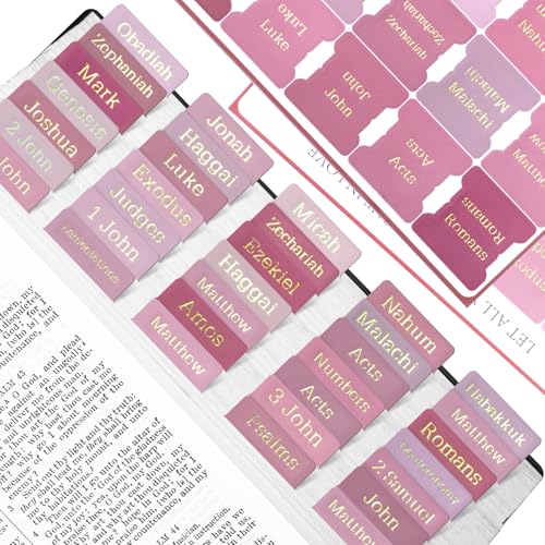 Reaeon Bible Tabs, 75 Tabs, Laminated Bible Index Tabs for Women and Men, Bible Book Tabs for Easy Navigation, Large Print Easy to Read(Gold Foil Pink) - Image 1