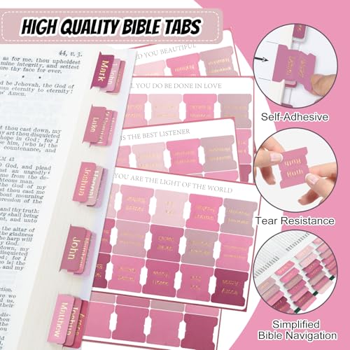 Reaeon Bible Tabs, 75 Tabs, Laminated Bible Index Tabs for Women and Men, Bible Book Tabs for Easy Navigation, Large Print Easy to Read(Gold Foil Pink) - Image 4