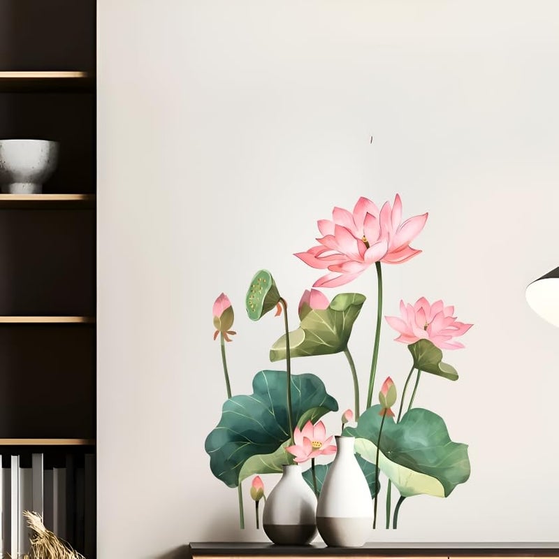 Monk Wish Pink Lotus Flower Vinyl Wall Sticker, 76x61 cm Large Size, Removable & Reusable Decal for Bedroom, Living Room, Meditation Room, Home Decor - Image 2