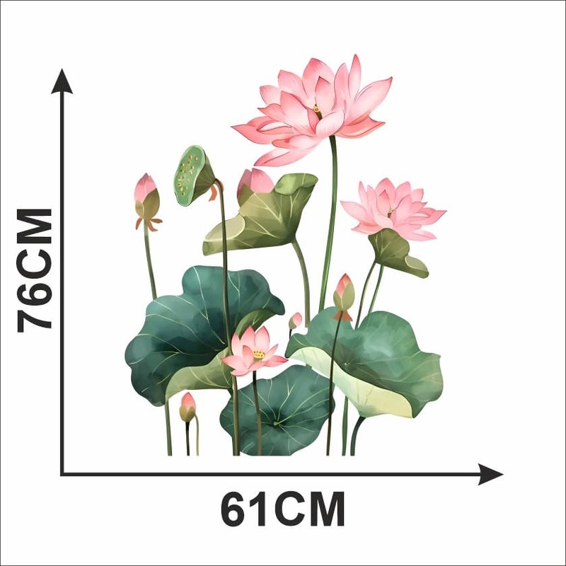 Monk Wish Pink Lotus Flower Vinyl Wall Sticker, 76x61 cm Large Size, Removable & Reusable Decal for Bedroom, Living Room, Meditation Room, Home Decor - Image 3