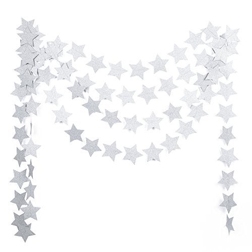 MOWO Paper Garland Twinkle Star Silver Glitter 3 Circle Decoration 2pc 20 feet in Total - Image 1