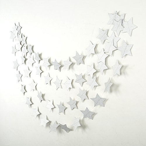MOWO Paper Garland Twinkle Star Silver Glitter 3 Circle Decoration 2pc 20 feet in Total - Image 5