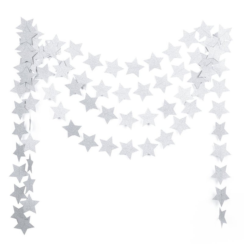 MOWO Paper Garland Twinkle Star Silver Glitter 3 Circle Decoration 2pc 20 feet in Total - Image 3