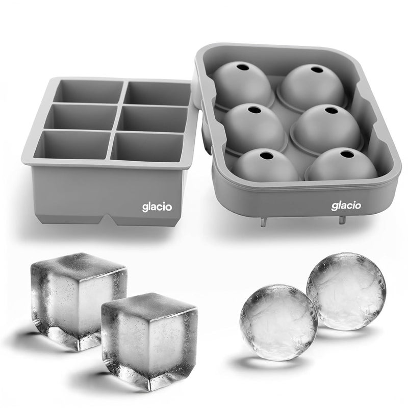 glacio Silicone Ice Cube Trays â€“ Large Silicone Molds for 2-Inch Ice Cubes and Spheres Whiskey Ice Cube Trays with Lids for Cocktails & Bourbon â€“ Set of 2 - Image 1