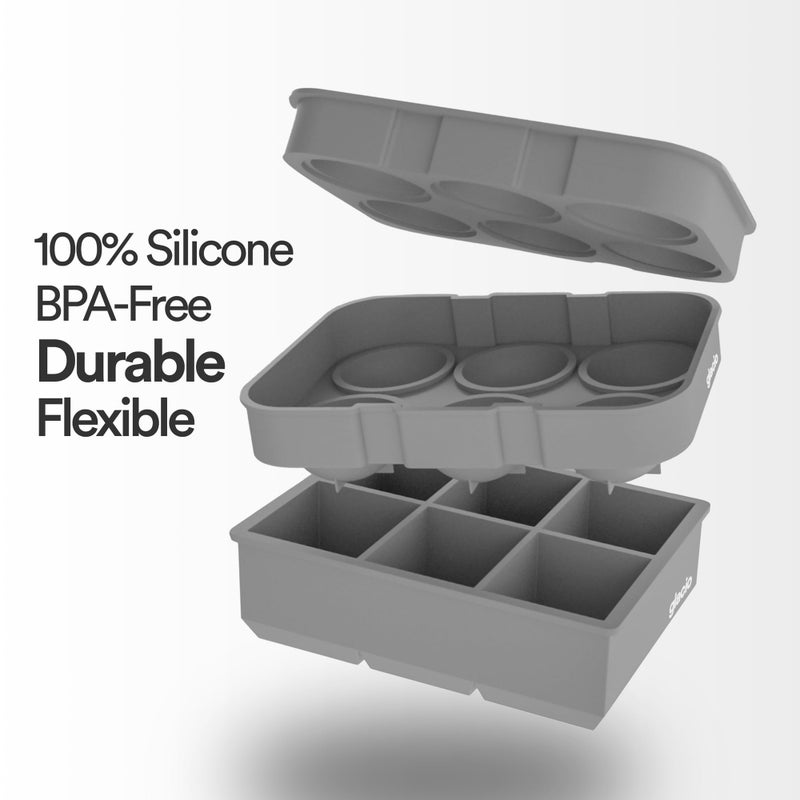 glacio Silicone Ice Cube Trays â€“ Large Silicone Molds for 2-Inch Ice Cubes and Spheres Whiskey Ice Cube Trays with Lids for Cocktails & Bourbon â€“ Set of 2 - Image 3