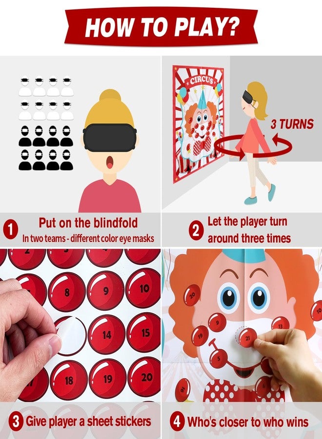 PARTYLOUD Pin The Nose on The Clown, Circus Party Games, Carnival Themed Party Games Toddlers Preschool Party Supplies Favors for Boys Girls Adults 35 Guests - Image 5