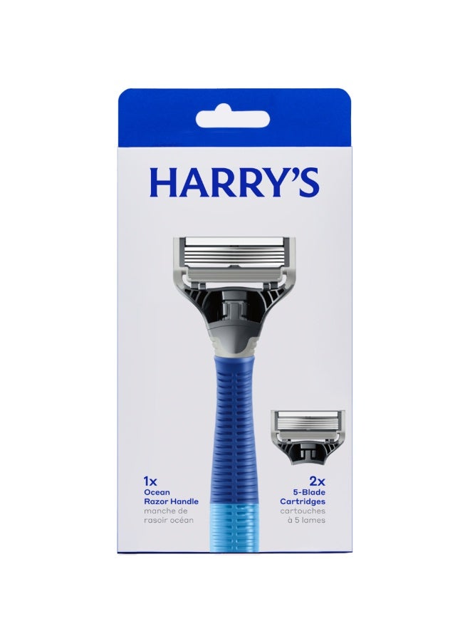 Harry's شفرات هاري للرجال، عبوتان من 5 شفرات ومقبض واحد، أزرق محيطي - Image 1