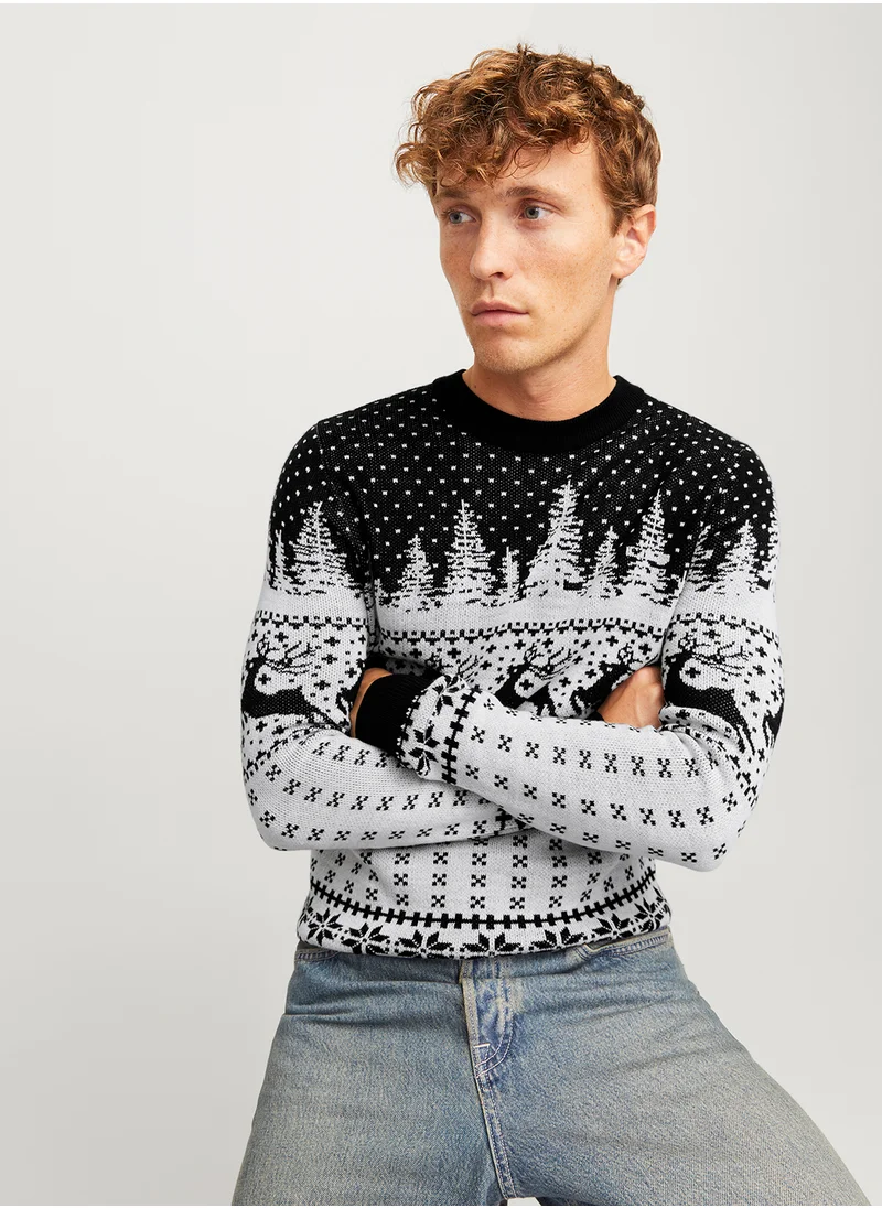 جاك اند جونز Jjxmas Christmas Print Sweaters