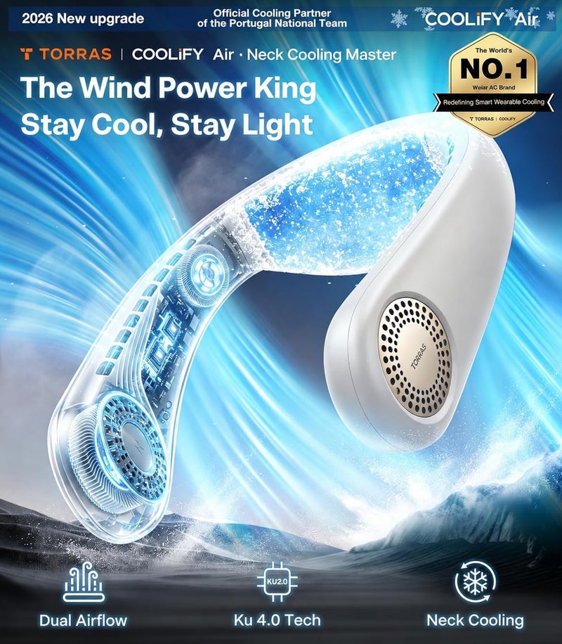 TORRAS COOLiFY Air 2026 Upgraded Neck Fan Air Conditioner, Dual-Airflow Pro Cooling, Ultra Light Portable Fan Rechargeable, Personal Cooling Fan Travel Essentials, Gift for Dad Father,Ivory White - Image 2