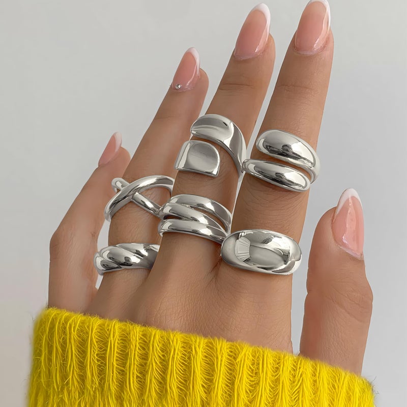 YEEZII Chunky Silver Rings for Women Non Tarnish, 18K Gold Plated Stackable Thumb Ring, Statement Women Rings Set - Image 2