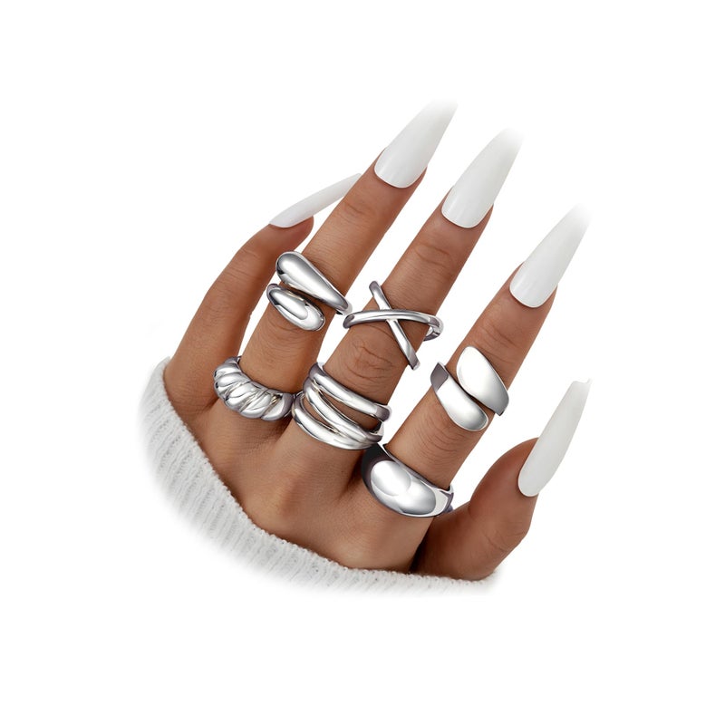 YEEZII Chunky Silver Rings for Women Non Tarnish, 18K Gold Plated Stackable Thumb Ring, Statement Women Rings Set - Image 1