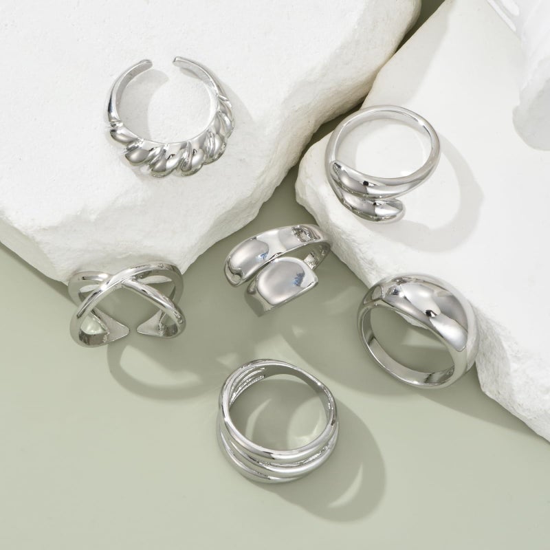 YEEZII Chunky Silver Rings for Women Non Tarnish, 18K Gold Plated Stackable Thumb Ring, Statement Women Rings Set - Image 5