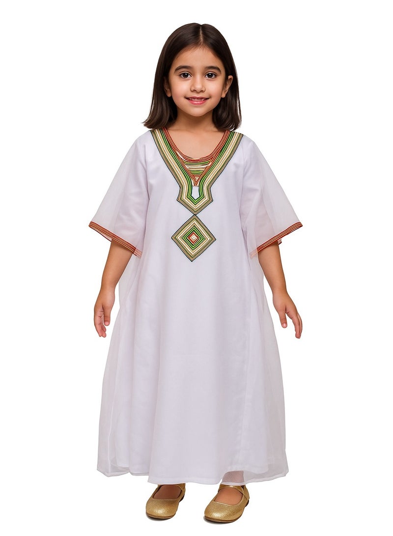 Home Smart National Day Flag Pattern White Dress for Girls Celebrate UAE National Day in Style UAE National Dress for National Festive Events - Image 1