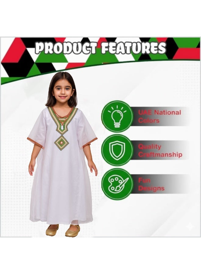 Home Smart National Day Flag Pattern White Dress for Girls Celebrate UAE National Day in Style UAE National Dress for National Festive Events - Image 3