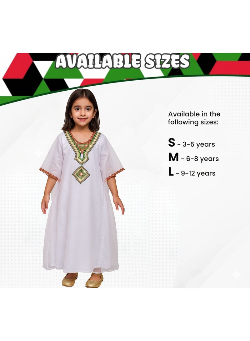 Home Smart National Day Flag Pattern White Dress for Girls Celebrate UAE National Day in Style UAE National Dress for National Festive Events - Image 2