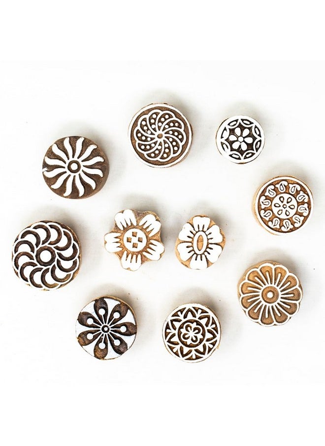 Hashcart Wooden Indian Traditional Design Printing Stamps / Blocks For Printing Saree Border / Dresses / Craft Card Making / Scrapbook / Clay Pottery (Set Of 10)  - Image 2