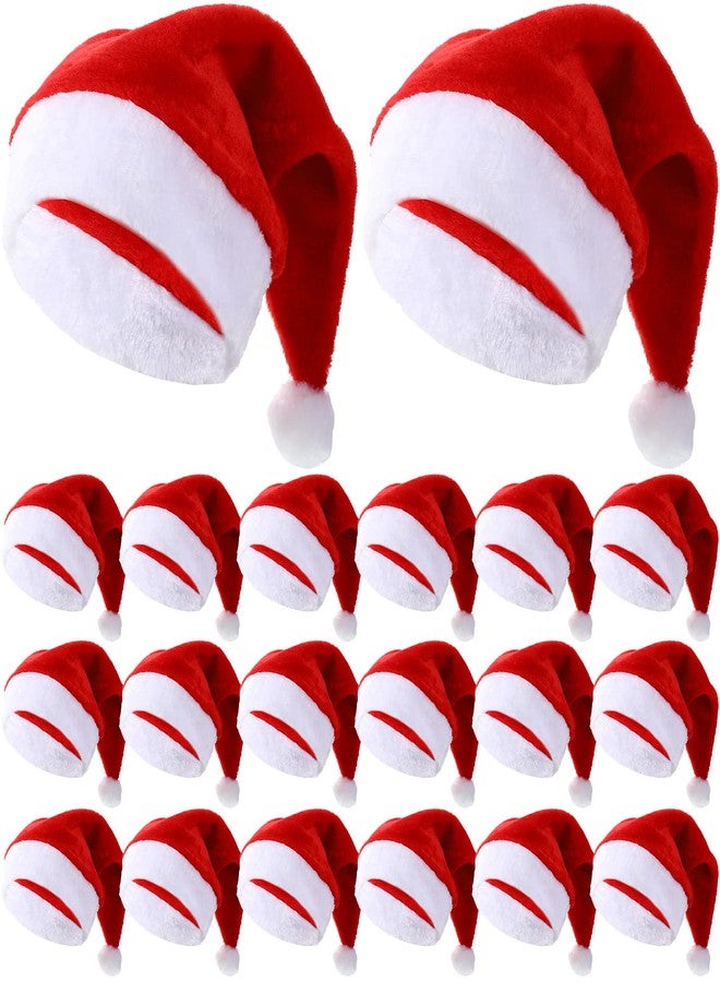 Jadive 20 Pcs Velvet Santa Hats Adult Bulk Thick Xmas Operation Christmas Family Holiday Hats with Comfort Lining New Year Festive - Image 1